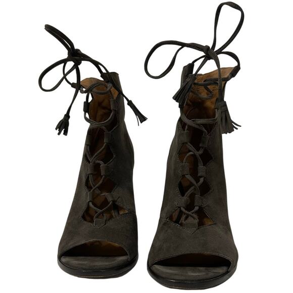 Frye Suede Peep Toe Heeled Booties - Picture 3 of 8